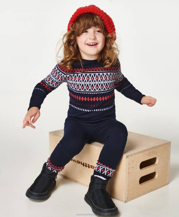 ropa Fairisle de colocación azul marino. T28T876 camiseta interior mini me merino mujer Sweaty Betty