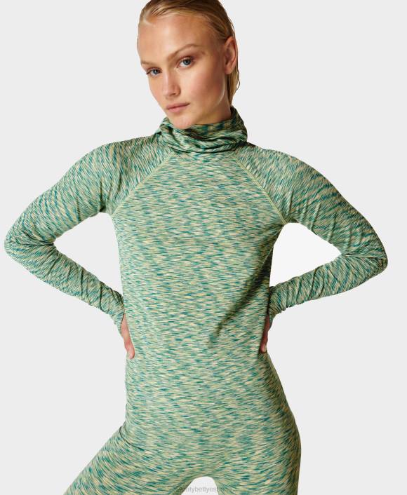 ropa terreno verde T28T765 camiseta interior con capucha y diseño spacedye mujer Sweaty Betty