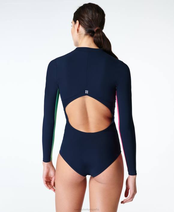 ropa bloque de color azul marino francés T28T676 traje de baño tidal xtra life manga larga mujer Sweaty Betty