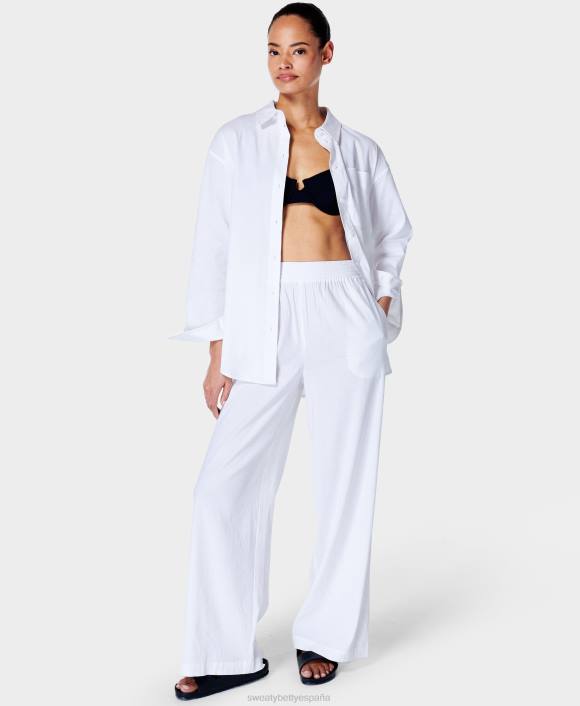 ropa blanco T28T975 pantalón ancho de lino elástico de verano mujer Sweaty Betty