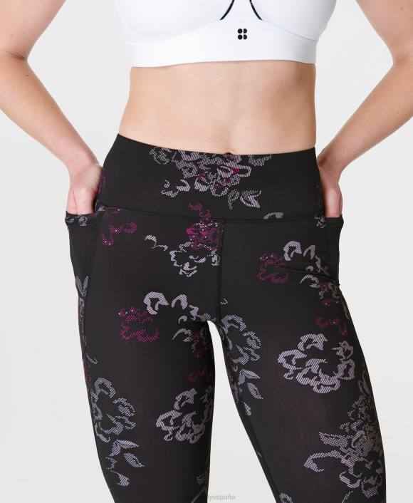 ropa estampado floral técnico negro T28T207 leggings para correr gravedad cero 7/8 mujer Sweaty Betty