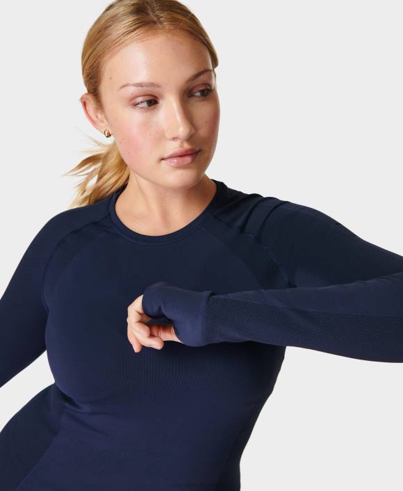 ropa Azul marino T28T168 top de manga larga de entrenamiento sin costuras para atleta mujer Sweaty Betty
