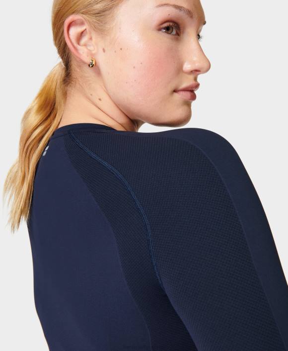 ropa Azul marino T28T168 top de manga larga de entrenamiento sin costuras para atleta mujer Sweaty Betty