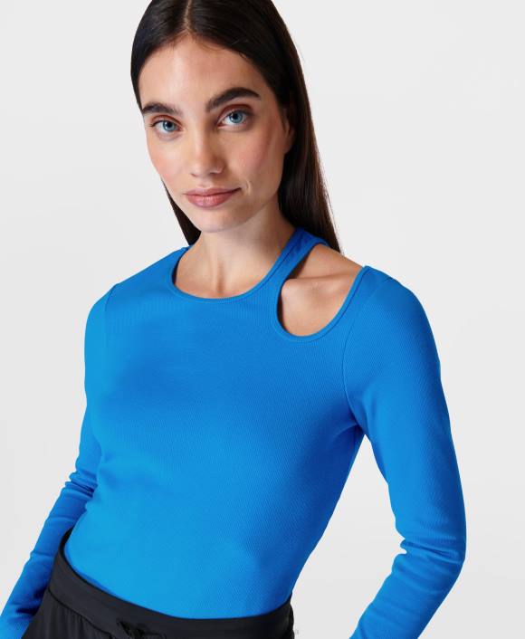ropa cifra azul T28T274 top de manga larga de canalé Muse mujer Sweaty Betty