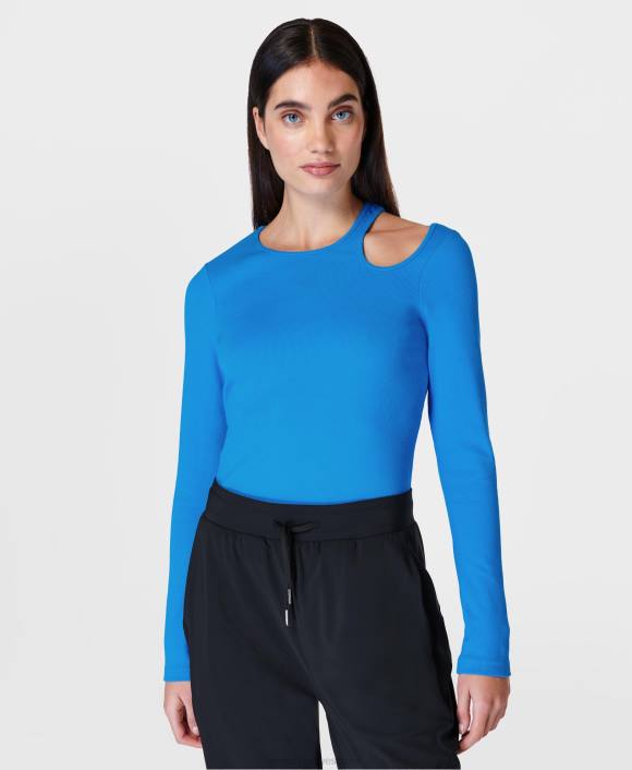 ropa cifra azul T28T274 top de manga larga de canalé Muse mujer Sweaty Betty