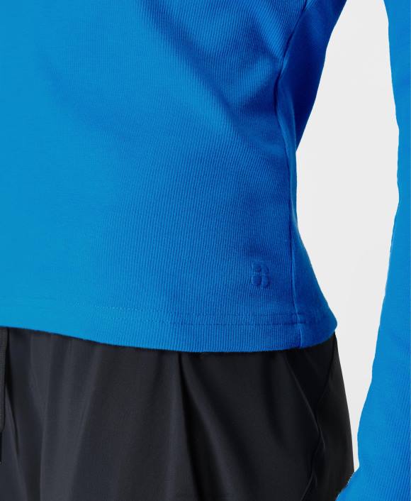 ropa cifra azul T28T274 top de manga larga de canalé Muse mujer Sweaty Betty