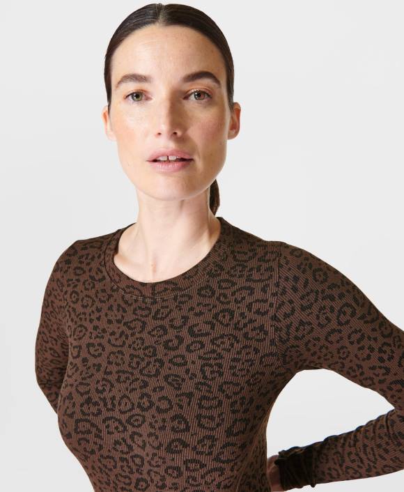 ropa estampado de marcas de leopardo marrón T28T156 top de manga larga sin costuras con brillos mujer Sweaty Betty