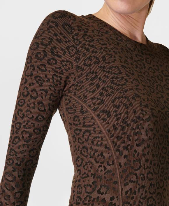 ropa estampado de marcas de leopardo marrón T28T156 top de manga larga sin costuras con brillos mujer Sweaty Betty