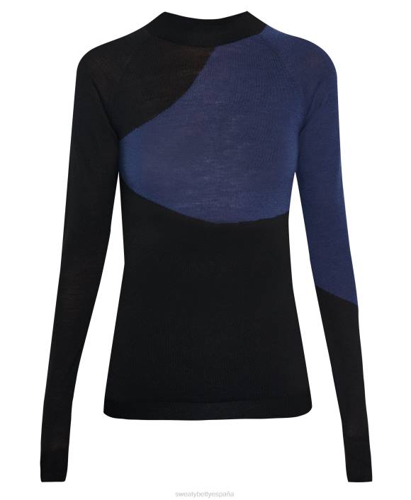 ropa jacquard de onda azul T28T435 camiseta interior merino ondulada con cuello alto mujer Sweaty Betty