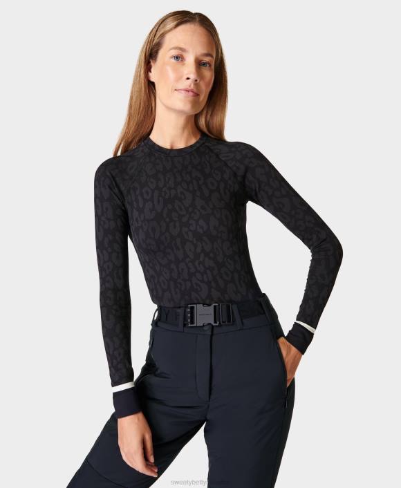 ropa jacquard de pintura de leopardo negro T28T542 camiseta interior con motivo de leopardo en jacquard mujer Sweaty Betty