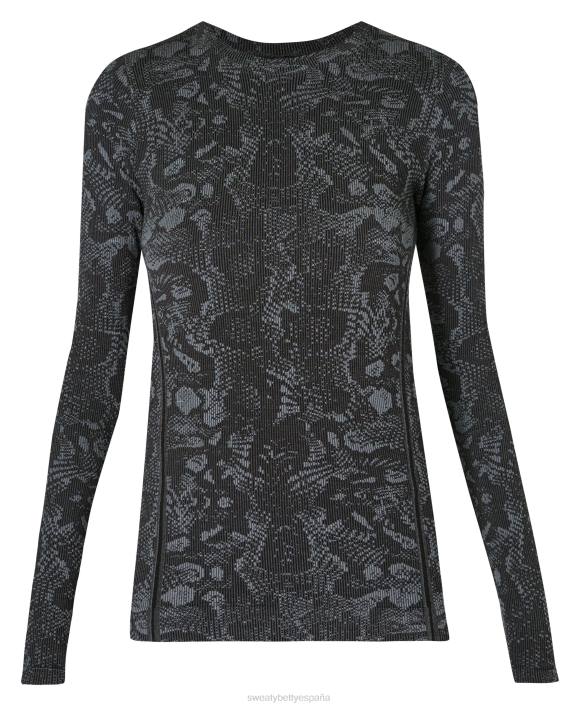 ropa jacquard de serpiente negra T28T155 top de manga larga sin costuras con brillos mujer Sweaty Betty