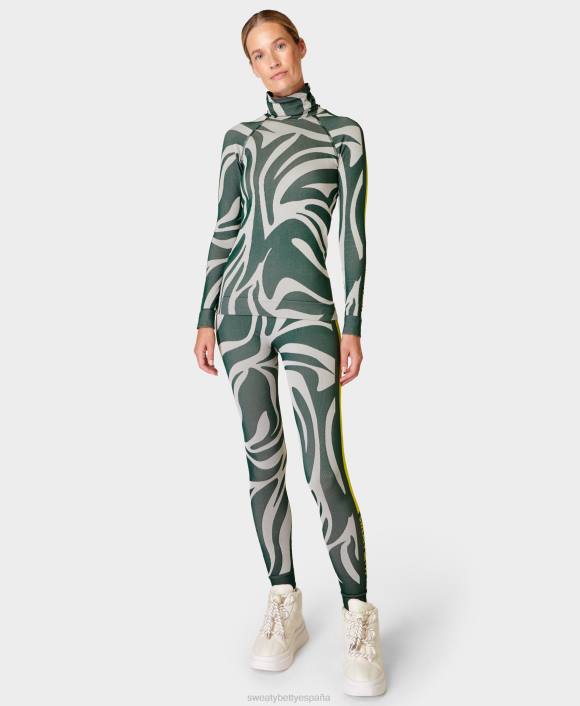 ropa jacquard fluido animal verde T28T464 camiseta interior con cuello alzado y animales mujer Sweaty Betty