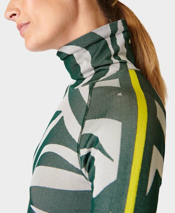 ropa jacquard fluido animal verde T28T464 camiseta interior con cuello alzado y animales mujer Sweaty Betty