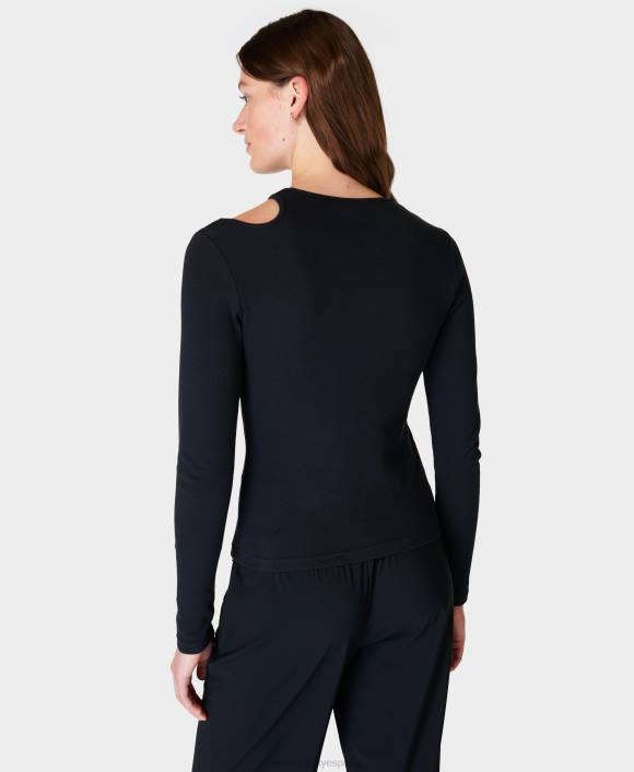 ropa negro T28T275 top de manga larga de canalé Muse mujer Sweaty Betty