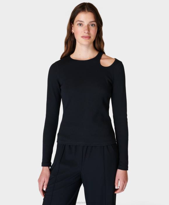 ropa negro T28T275 top de manga larga de canalé Muse mujer Sweaty Betty