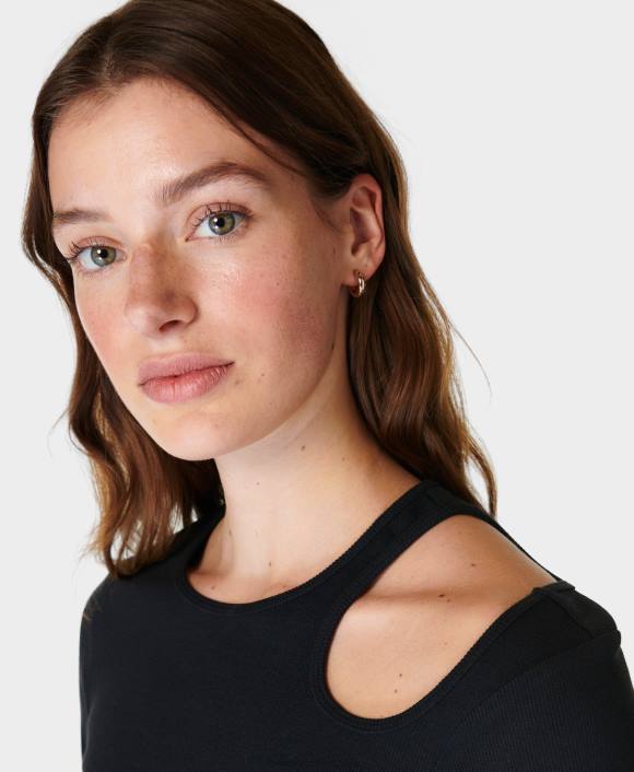 ropa negro T28T275 top de manga larga de canalé Muse mujer Sweaty Betty