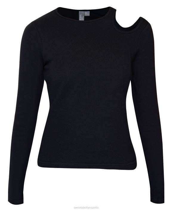 ropa negro T28T275 top de manga larga de canalé Muse mujer Sweaty Betty