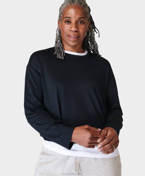 ropa negro T28T281 camiseta corta esencial de manga larga mujer Sweaty Betty