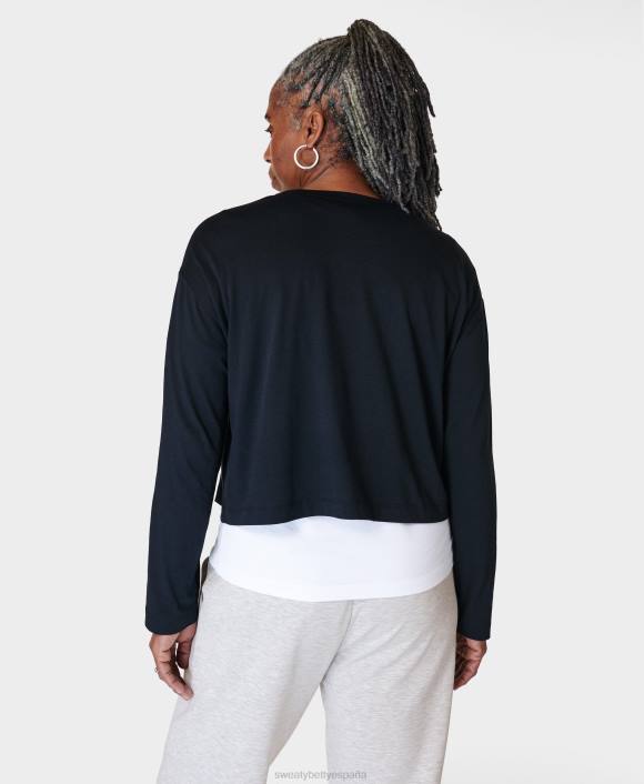 ropa negro T28T281 camiseta corta esencial de manga larga mujer Sweaty Betty