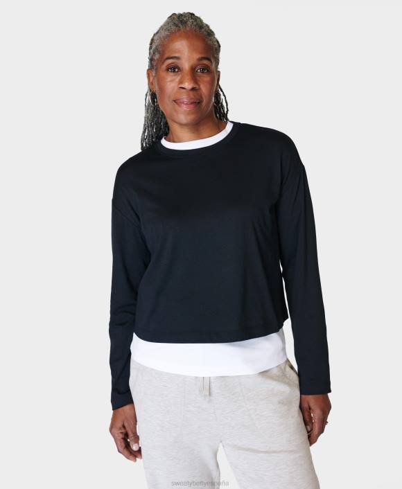 ropa negro T28T281 camiseta corta esencial de manga larga mujer Sweaty Betty