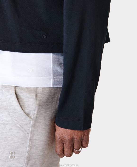 ropa negro T28T281 camiseta corta esencial de manga larga mujer Sweaty Betty