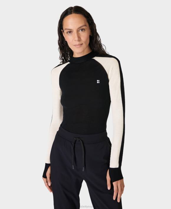 ropa negro T28T462 camiseta interior de merino con bloques de color mujer Sweaty Betty