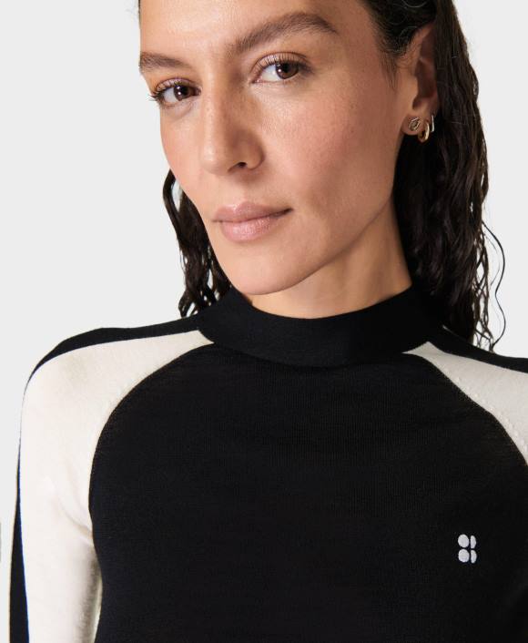 ropa negro T28T462 camiseta interior de merino con bloques de color mujer Sweaty Betty