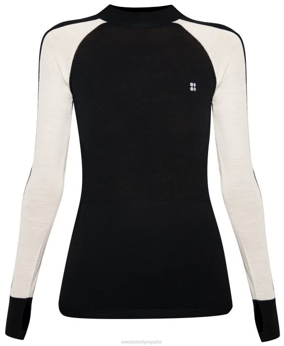 ropa negro T28T462 camiseta interior de merino con bloques de color mujer Sweaty Betty