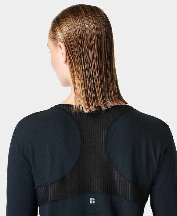 ropa negro T28T742 camiseta de manga larga respira fácil mujer Sweaty Betty