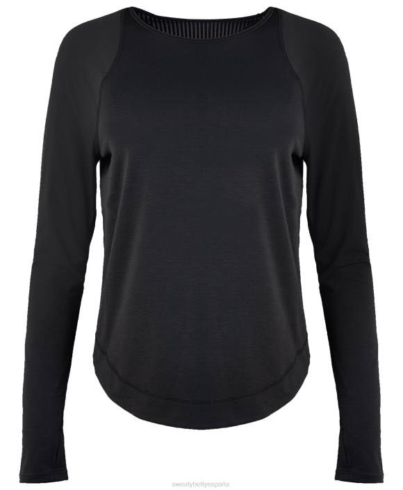 ropa negro T28T742 camiseta de manga larga respira fácil mujer Sweaty Betty