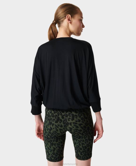 ropa noche negra T28T894 top tori con cordón mujer Sweaty Betty