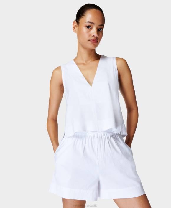 ropa blanco T28T819 camiseta sin mangas de lino elástico de verano mujer Sweaty Betty