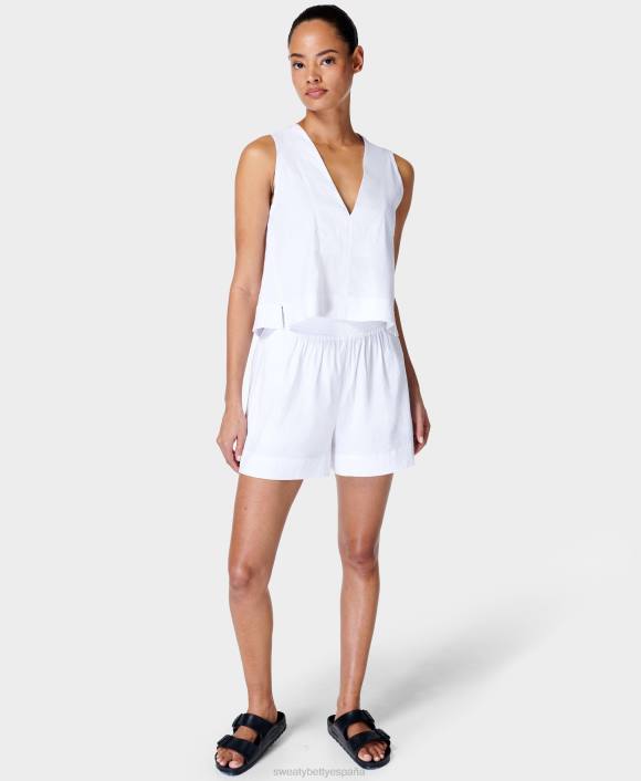 ropa blanco T28T819 camiseta sin mangas de lino elástico de verano mujer Sweaty Betty