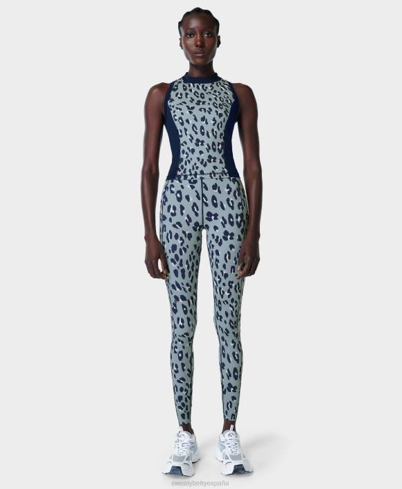 ropa estampado de guepardo azul T28T817 camiseta sin mangas deportiva con cremallera trasera mujer Sweaty Betty