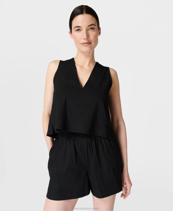 ropa negro T28T818 camiseta sin mangas de lino elástico de verano mujer Sweaty Betty