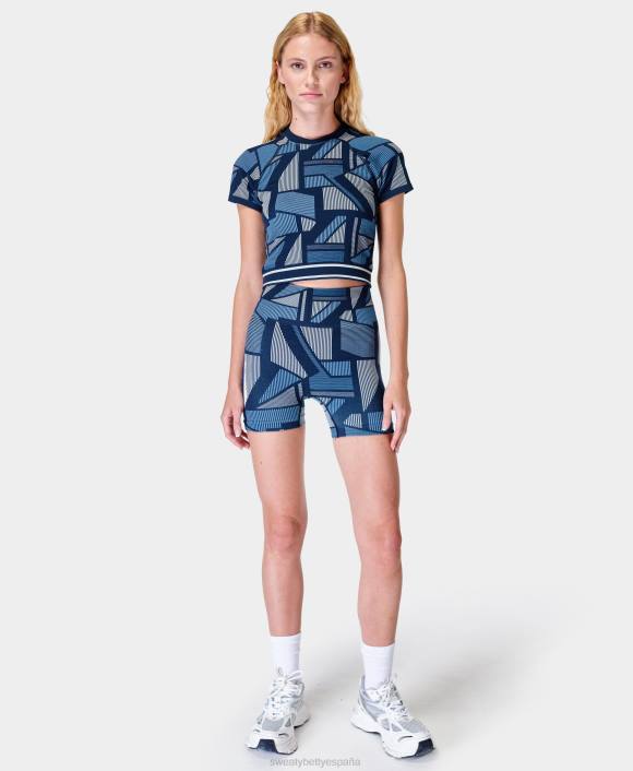 ropa jacquard de rayas azules yuxtapuestas T28T770 top de manga corta sin costuras con rayas náuticas mujer Sweaty Betty