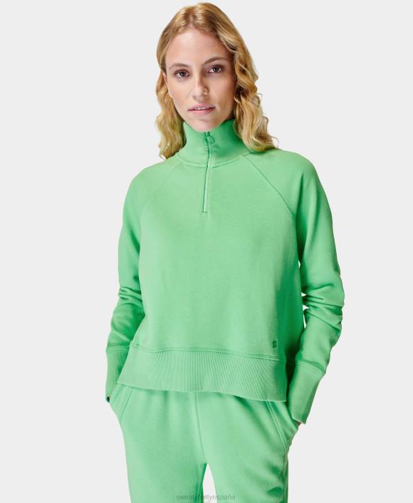 ropa irradiar verde T28T378 jersey revive de canalé con media cremallera mujer Sweaty Betty