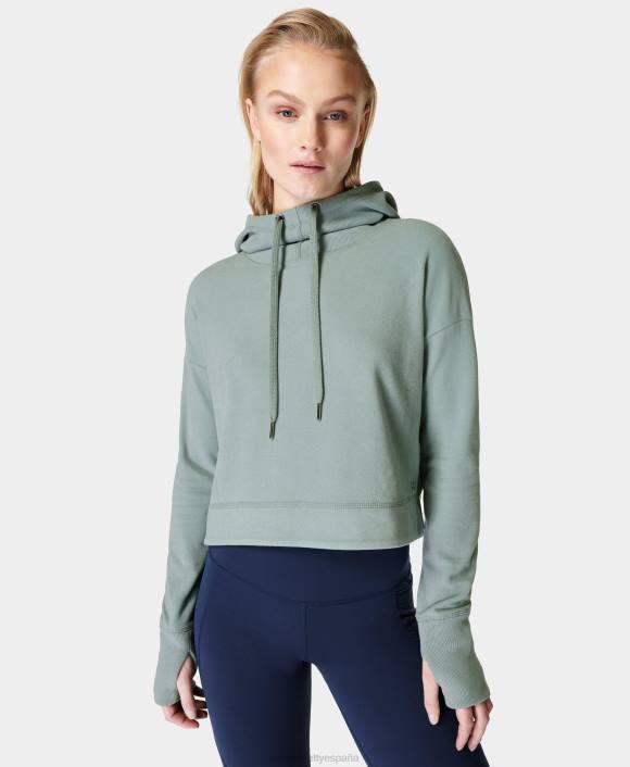 ropa niebla azul T28T995 sudadera corta con capucha de forro polar escape luxe mujer Sweaty Betty