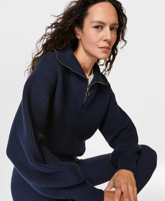 ropa Azul marino T28T321 suéter de punto con cuello moderno mujer Sweaty Betty