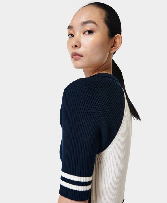 ropa azul marino francés T28T843 suéter tipo polo de preparación mujer Sweaty Betty