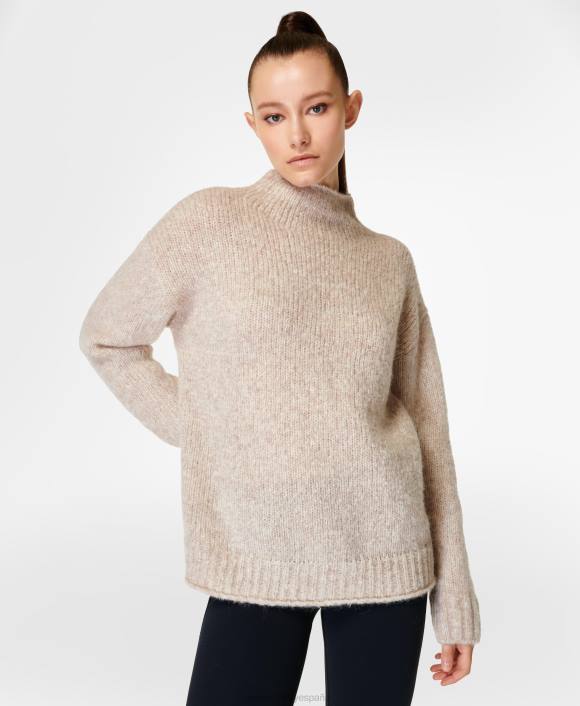 ropa beige guijarro T28T855 suéter de bouclé cepillado con cuello alzado mujer Sweaty Betty