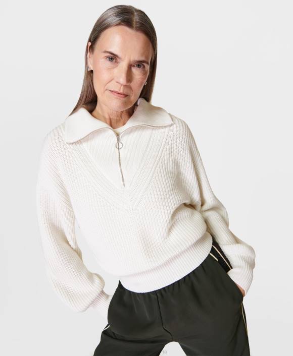 ropa lirio blanco T28T322 suéter de punto con cuello moderno mujer Sweaty Betty