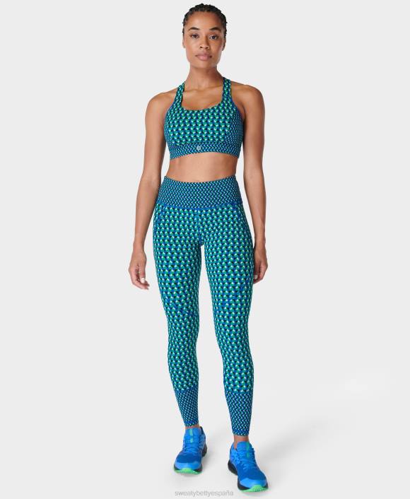 ropa impresión geográfica verde T28T259 sujetador deportivo power de sujeción media mujer Sweaty Betty